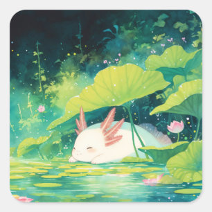 Dreaming Among Lilies: Axolotl’s Quiet Retreat Square Sticker