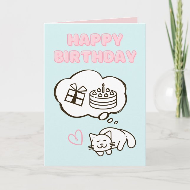 Dreaming Cat&Cake Happy Birthday Card (Front)