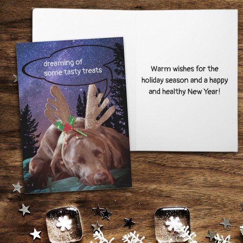 Dreaming Chocolate Lab With Antlers Photograph Holiday Card