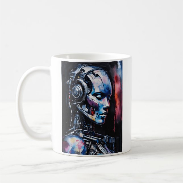Dreaming Cyborg: A Fusion of Technology and Humani Coffee Mug (Left)