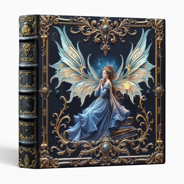Dreaming Fairy Fantasy Art Leather Look 3 Ring Binder (Front/Spine)