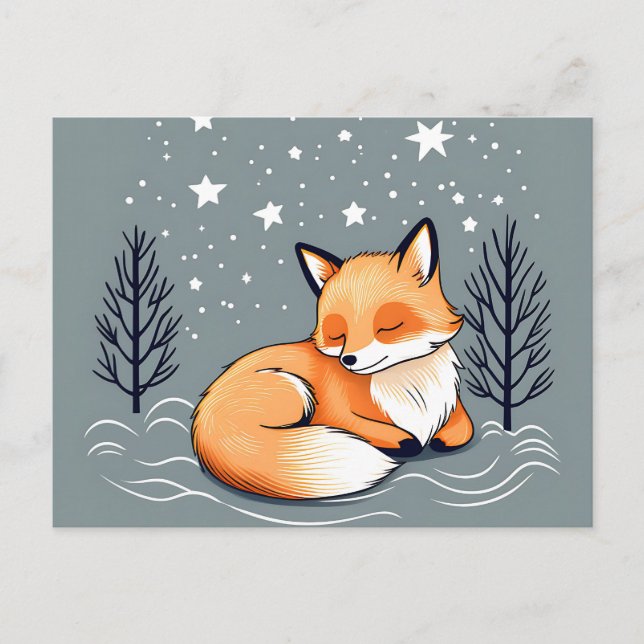Dreaming Fox Night Sky Postcard (Front)