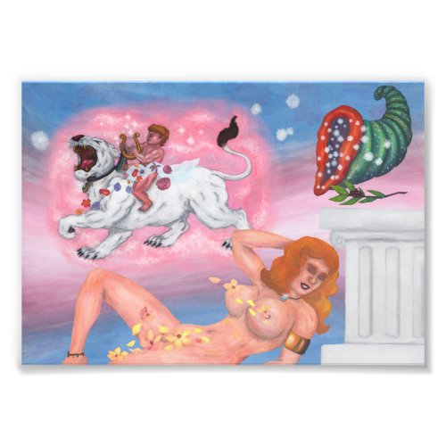 dreaming goddess and eros riding lioness photo print