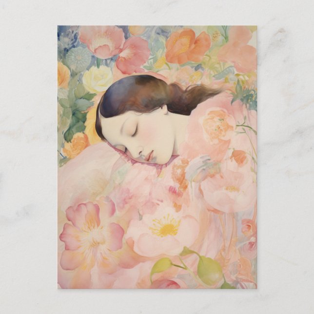 Dreaming in Bloom – Watercolor Sleeping Woman Postcard (Front)