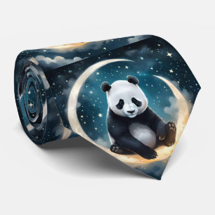 Dreaming in Moonlight: Panda's Celestial Serenade Neck Tie