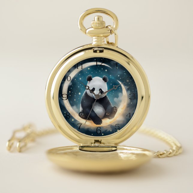 Dreaming in Moonlight: Panda's Celestial Serenade Pocket Watch (Inside)