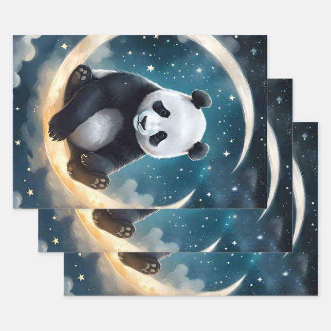 Dreaming in Moonlight: Panda's Celestial Serenade Wrapping Paper Sheets (Set)