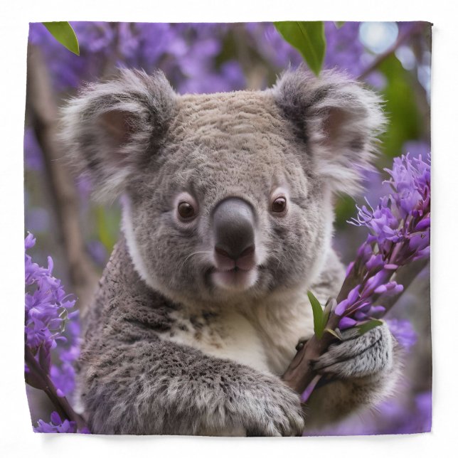 "Dreaming in Purple: A Koala in a Jacaranda Tree Bandana (Front)