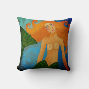 Dreaming Mermaid Abstract Art Throw Pillow