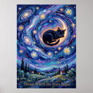 Dreaming Moon Cat   Celestial Fantasy Poster
