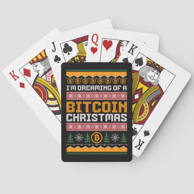 Dreaming of a BITCOIN CHRISTMAS Faux Knit Pattern Poker Cards (Back)