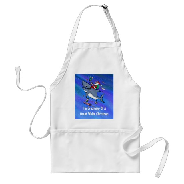 Dreaming Of A Great White Shark Christmas Adult Apron (Front)