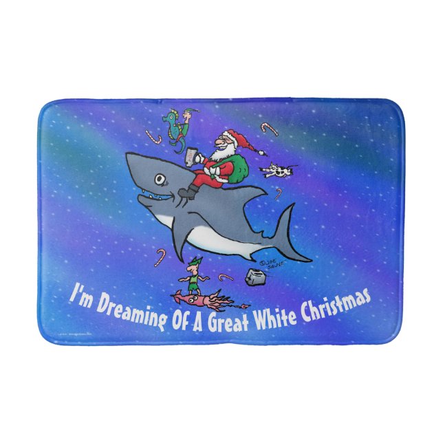 Dreaming Of A Great White Shark Christmas Bath Mat (Front)