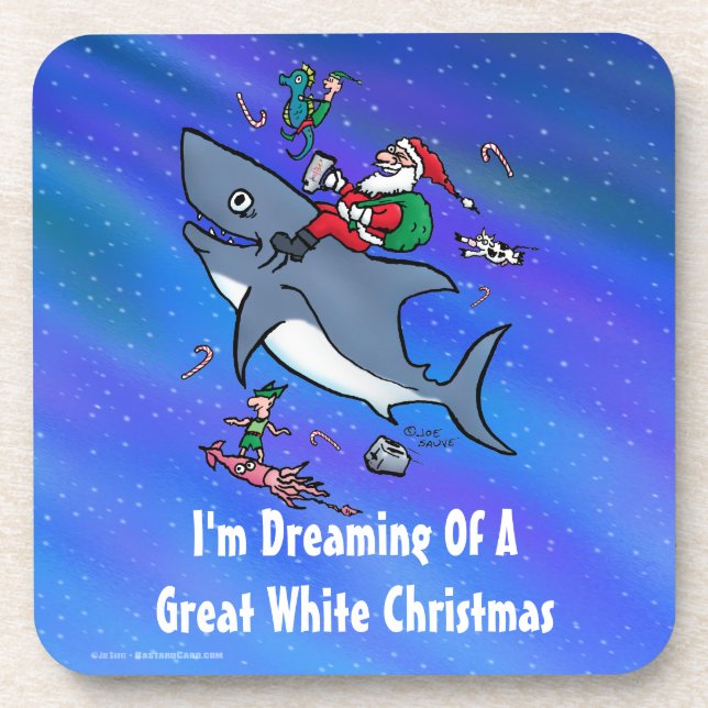 Dreaming Of A Great White Shark Christmas Beverage Coaster (Front)