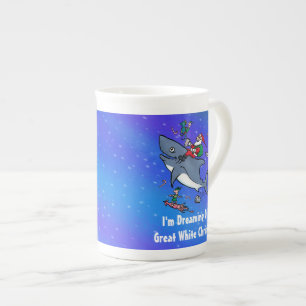 Dreaming Of A Great White Shark Christmas Bone China Mug