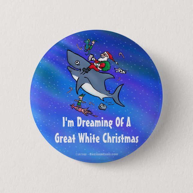 Dreaming Of A Great White Shark Christmas Button (Front)