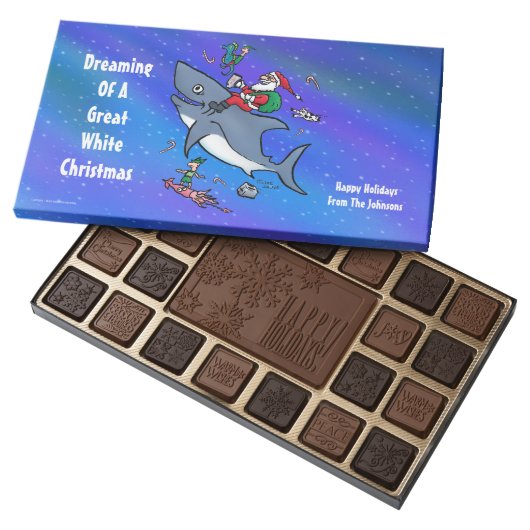 Dreaming Of A Great White Shark Christmas Custom 45 Piece Box Of Chocolates (Opened)