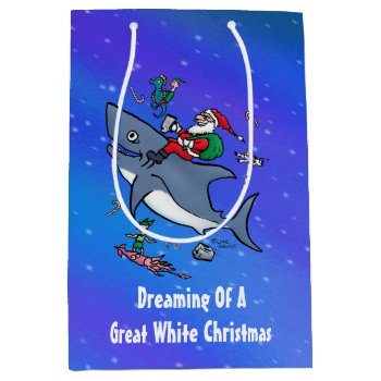 Dreaming Of A Great White Shark Christmas Custom Medium Gift Bag by BastardCard at Zazzle