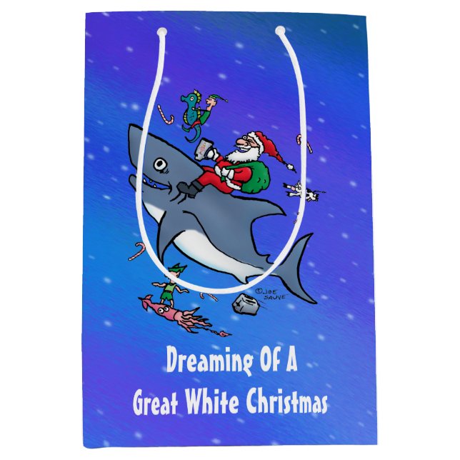 Dreaming Of A Great White Shark Christmas Custom Medium Gift Bag (Front)