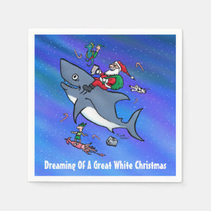 Dreaming Of A Great White Shark Christmas Custom Napkins