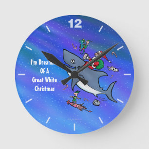 Dreaming Of A Great White Shark Christmas Round Clock