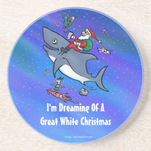 Dreaming Of A Great White Shark Christmas Sandstone Coaster