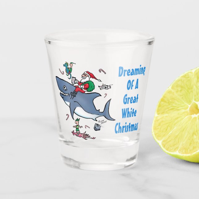 Dreaming Of A Great White Shark Christmas Shot Glass (Front)