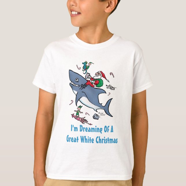 Dreaming Of A Great White Shark Christmas T-Shirt (Front)