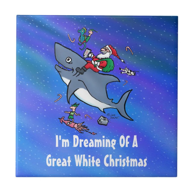Dreaming Of A Great White Shark Christmas Tile (Front)