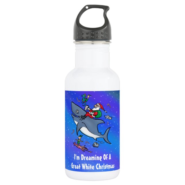 Dreaming Of A Great White Shark Christmas Water Bottle (Front)