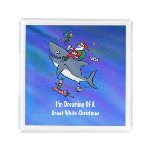Dreaming Of A Great White Shark Funny Christmas Acrylic Tray