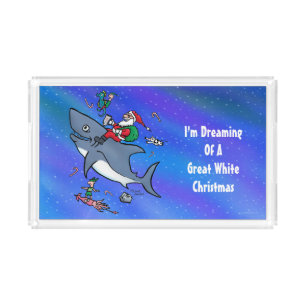 Dreaming Of A Great White Shark Funny Christmas Acrylic Tray