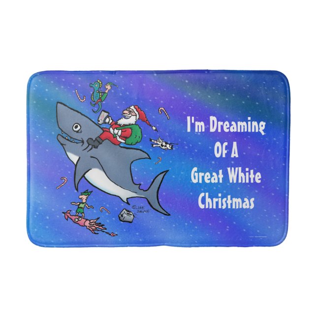 Dreaming Of A Great White Shark Funny Christmas Bathroom Mat (Front)