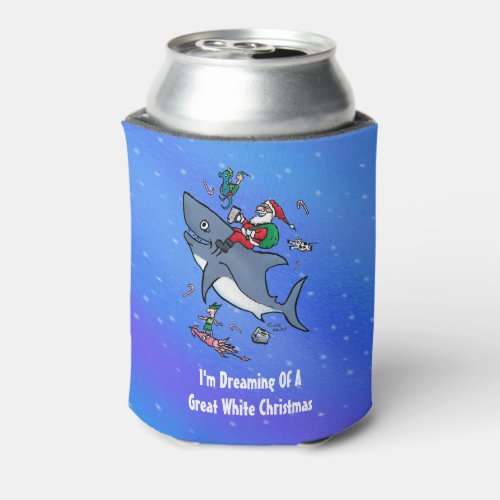 Dreaming Of A Great White Shark Funny Christmas Can Cooler