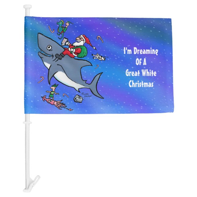 Dreaming Of A Great White Shark Funny Christmas Car Flag (Front)