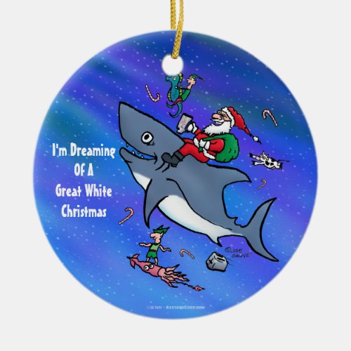 Dreaming Of A Great White Shark Funny Christmas Ceramic Ornament