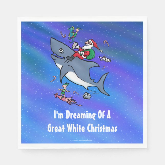 Dreaming Of A Great White Shark Funny Christmas Napkins (Front)