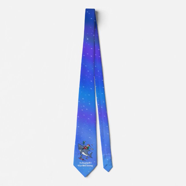 Dreaming Of A Great White Shark Funny Christmas Tie (Front)