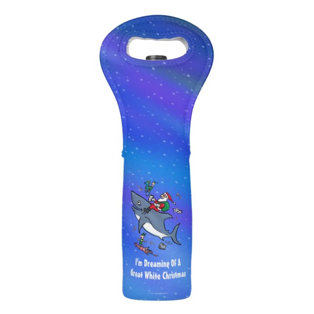 Dreaming Of A Great White Shark Funny Christmas Wine Bag (Front)