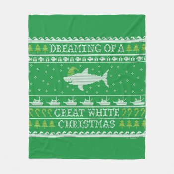 Dreaming Of A Great White Shark Green Ugly Sweater Fleece Blanket by BastardCard at Zazzle