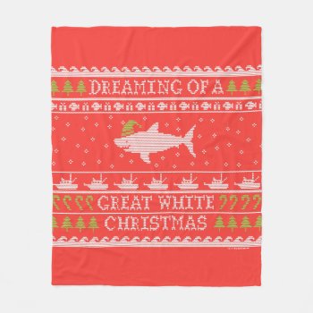 Dreaming Of A Great White Shark Red Ugly Sweater Fleece Blanket by BastardCard at Zazzle