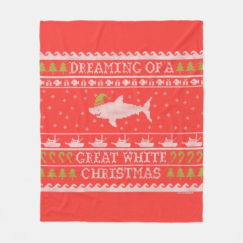 Dreaming Of A Great White Shark Red Ugly Sweater Fleece Blanket