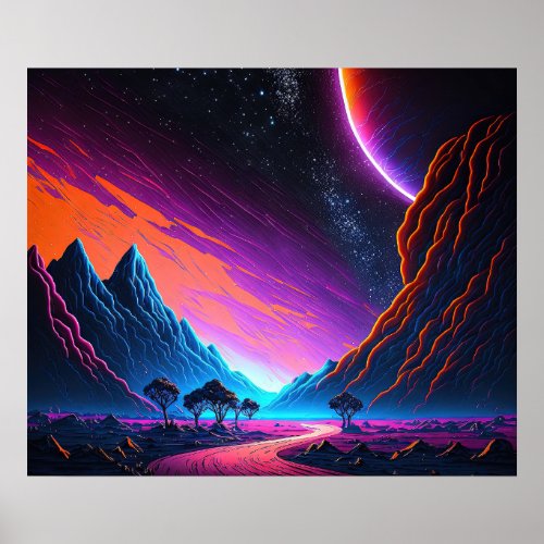 Dreaming of a Neon Landscape From Another Universe Poster