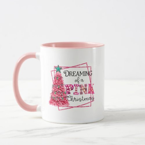 Dreaming Of A Pink Christmas Marquee Lights Mug