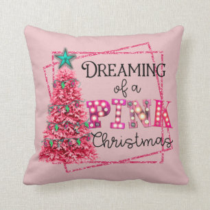 Dreaming Of A Pink Christmas Marquee Lights Throw Pillow