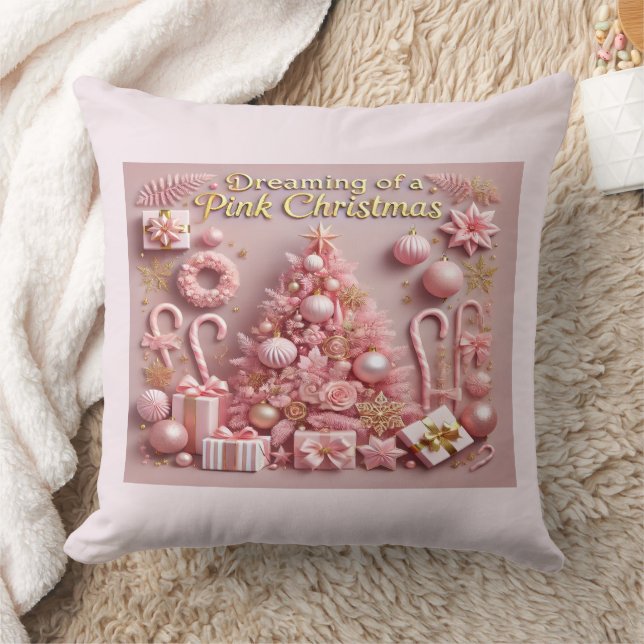 Dreaming of a Pink Christmas  Throw Pillow (Blanket)