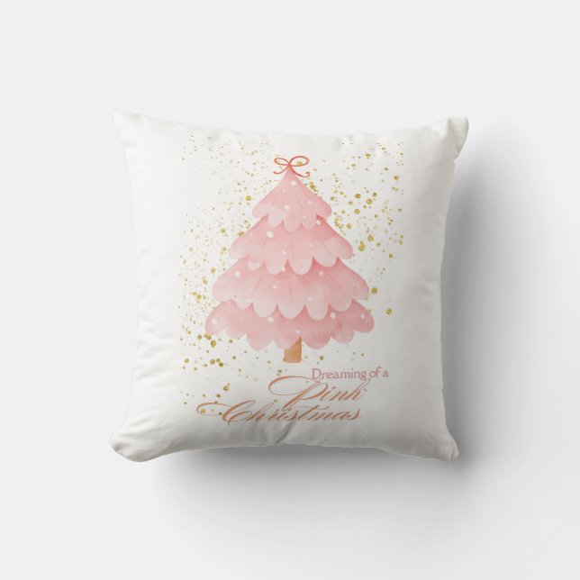 Dreaming of a Pink Christmas Throw Pillow (Front)