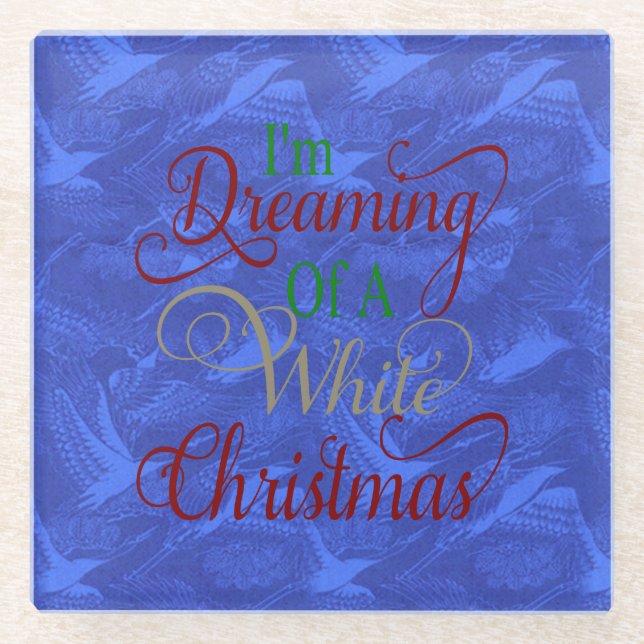 Dreaming of a White Christmas Blue China Coaster (Front)