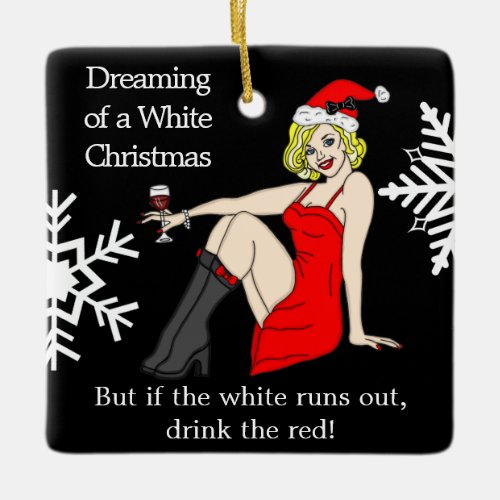 Dreaming of a White Christmas Retro Pinup Girl   Ceramic Ornament