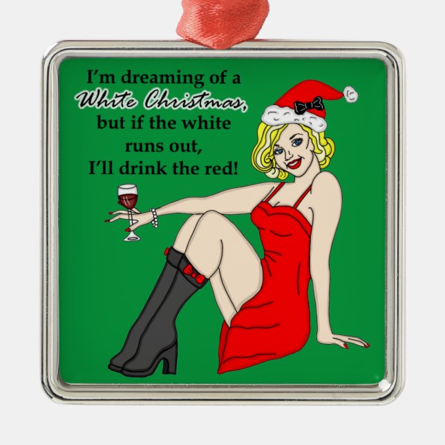 Dreaming of a White Christmas | Retro Pinup Lady  Metal Ornament (Front)
